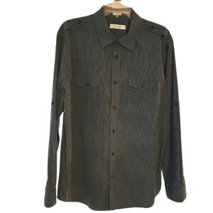 Calvin Klein Men's Large Gray and black Striped Button-up Long Sleeve Shirt